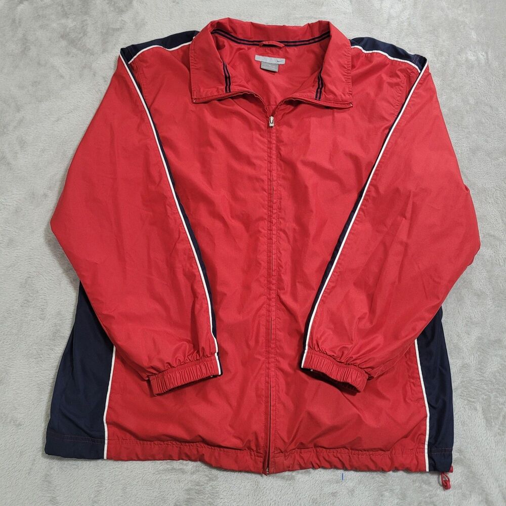 Vintage Nike Track Jacket Mens XL Red Full Zip Stand Collar Lined Colorblock